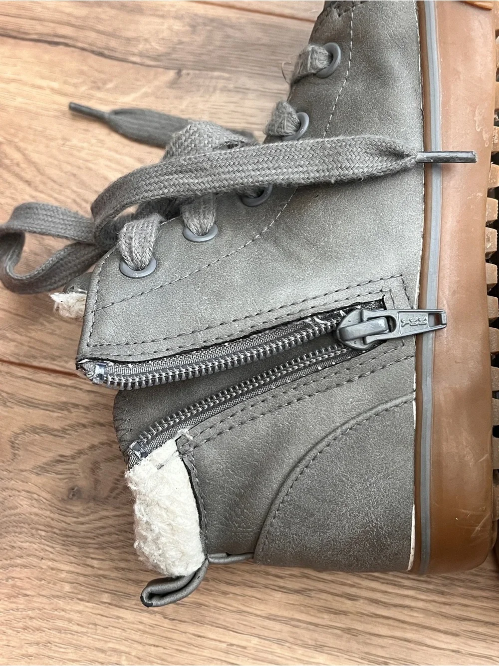 Cat & Jack Grey High-Top Sneakers with Faux Fur Collar and Gum Sole